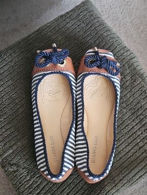 Gianni Bini Navy Stripe & Tan Rope Accent Ballet Flats